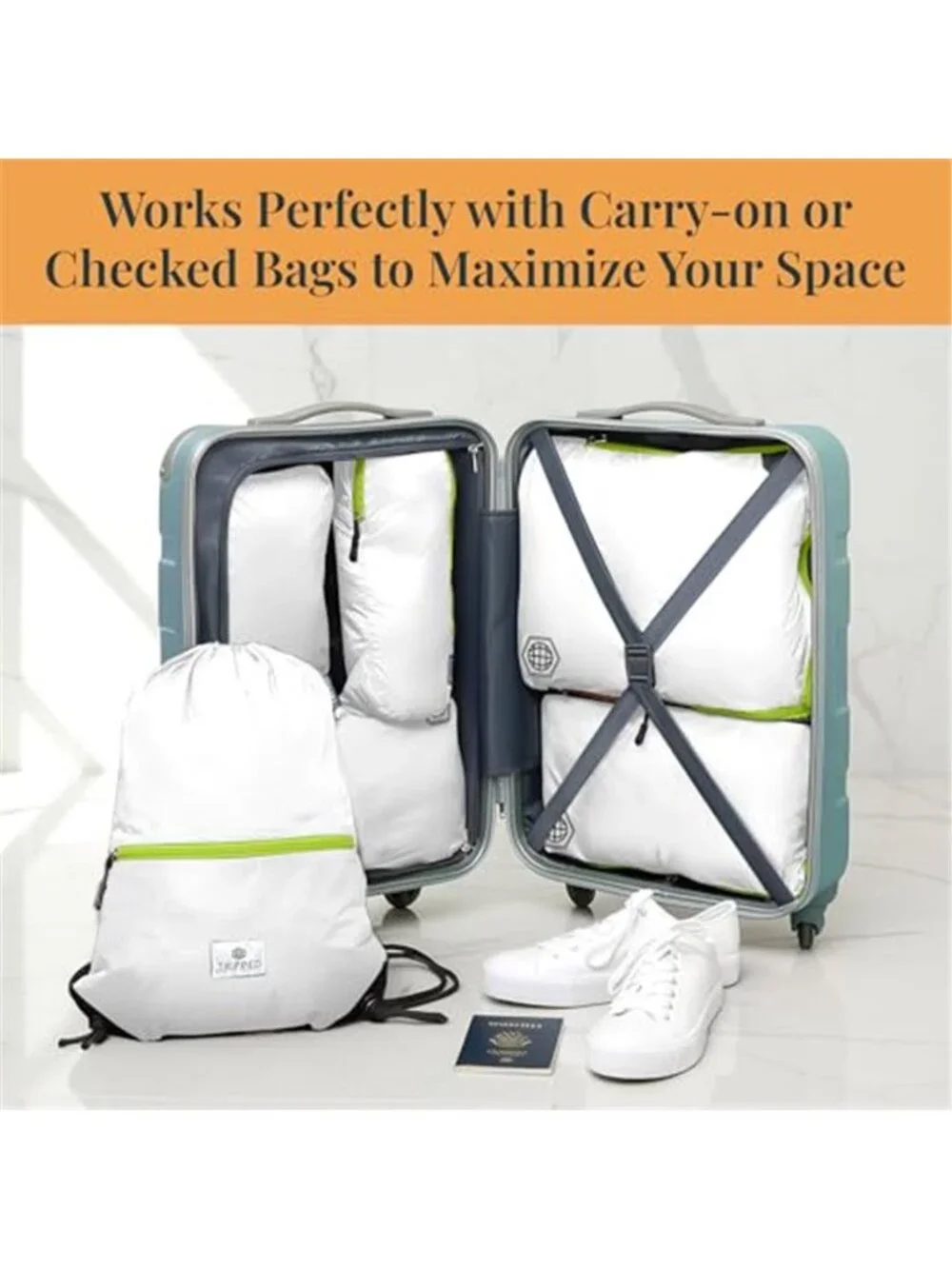 Extra Large Compression Packing Cubes 6 Piece Set Travel Luggage Organizer